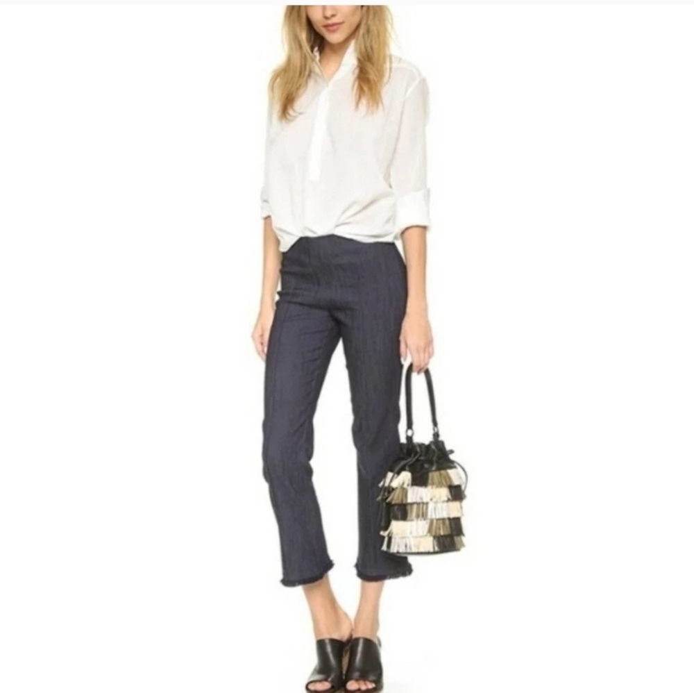 Elizabeth And James Roberta Denim Flare Cropped Trouser Pants 6 Side zip